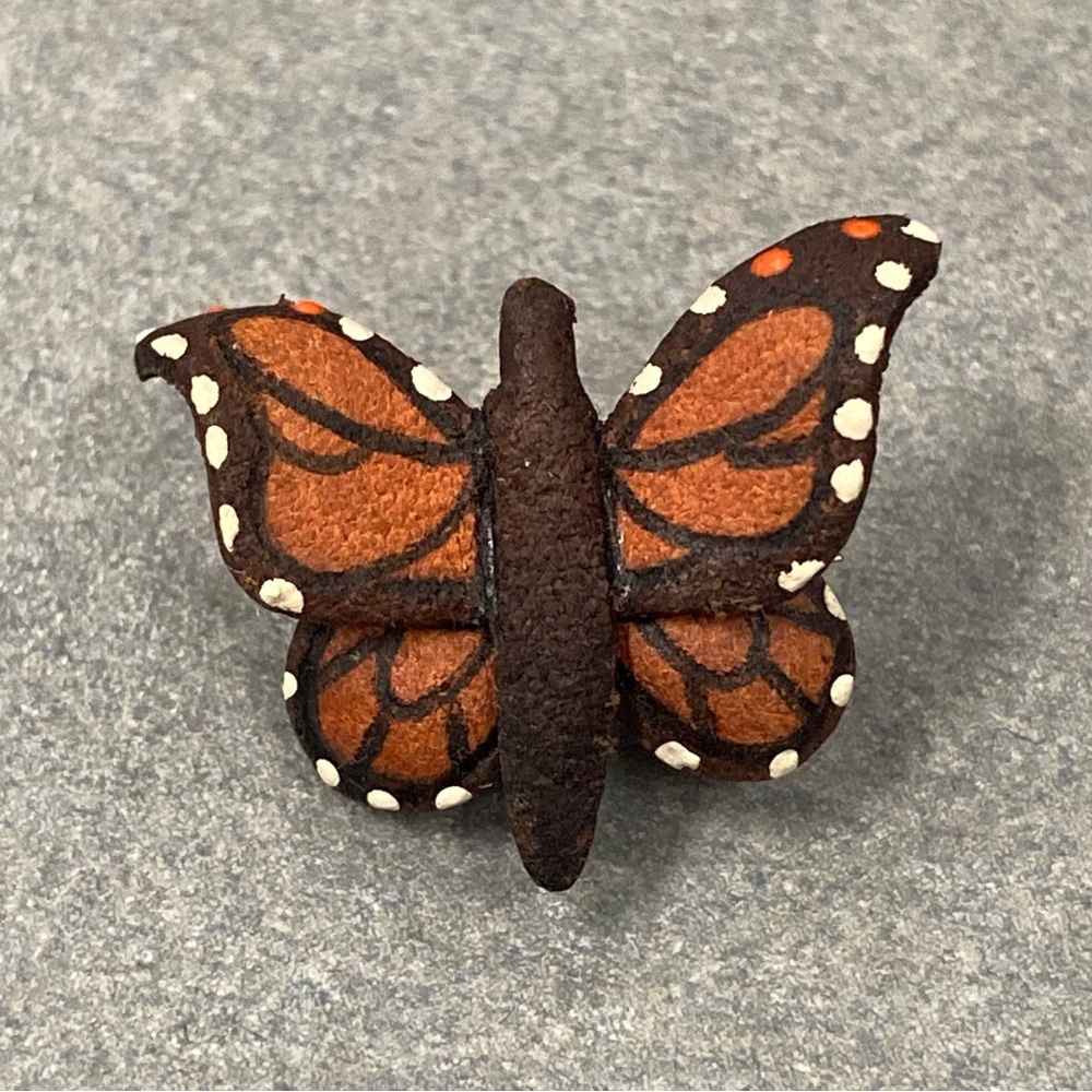 VINTAGE SIGNED LEATHER BUTTERFLY PIN